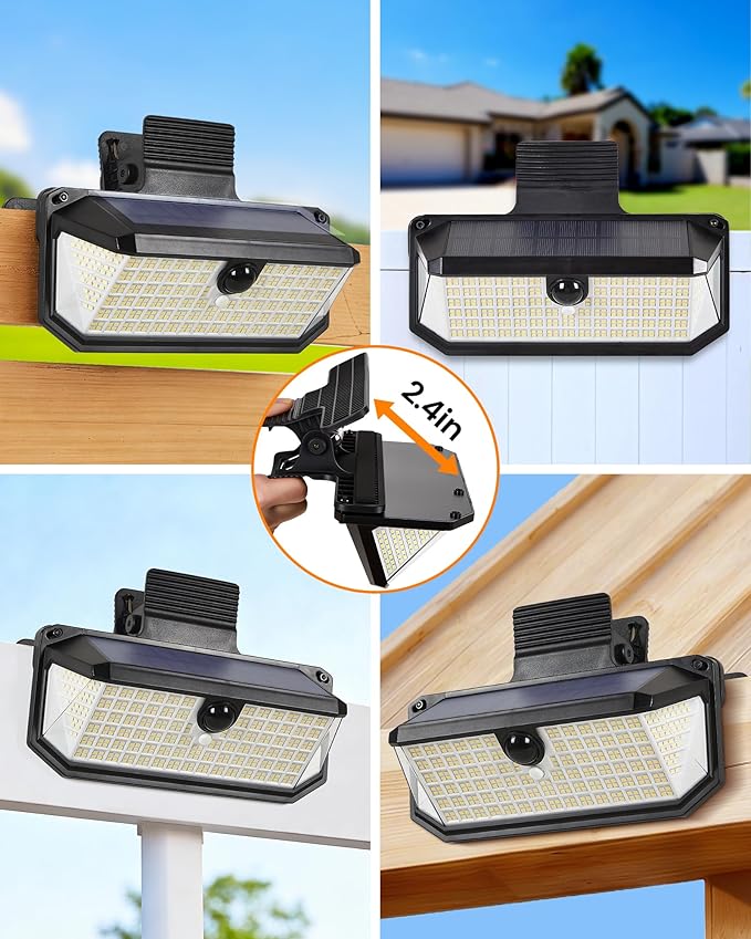 LUHLEE 416 LEDs Clip On Solar Lights Outdoor, 1500LM & 300° Angle Bright Motion Sensor Outdoor Lights with 3 Lighting Modes, IP65 Waterproof Flood Solar Light for Fence, Patio, Backyard, Gutter 1Pack