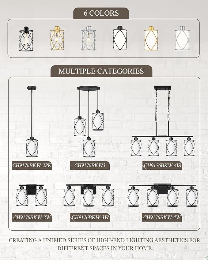 4-Light Black Bathroom Light Fixtures with Milk White Frosted Glass, 29" Modern Bathroom Vanity Lighting Fixtures Over Mirror with Metal Cage, Wall Sconce Lights for Bath, E26, CH9176BKW-4W