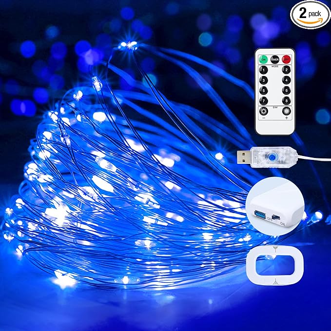 2Pack USB Plug in Fairy String Lights,16ft 50 LED Copper with Remote and Timer, 8 Modes Waterproof Twinkle String Lights Battery Powered for Bedroom Indoor Party Wedding Christmas Decoration