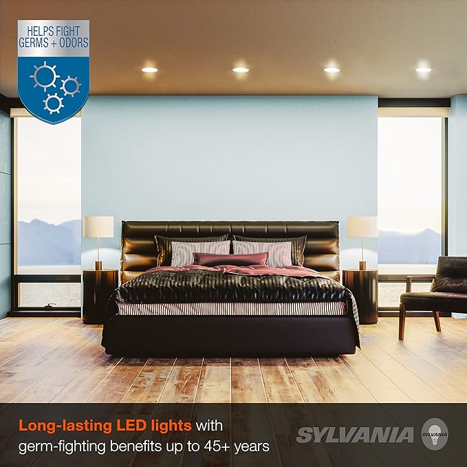 Sylvania 5"/6" Recessed Downlight Kit with LightSHIELD Technology, Germicidal LED, 9W = 65W, 700 Lumens, 5 CCT Color Select (2700K / 3000K / 3500K / 4000K / 5000K), Dimmable, White (75748) (Pack of 1)