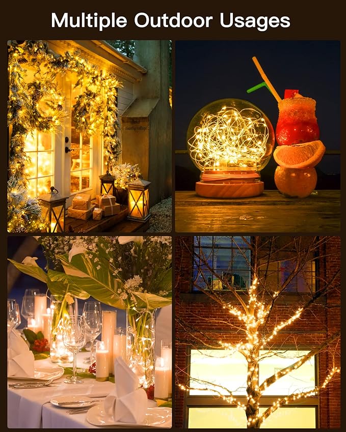 Solar String Lights Outdoor Waterproof, 4 Packs Total 132 Ft 400 LED Solar Fairy Lights with 8 Modes, Twinkle Solar Powered Outdoor Lights for Patio Yard Trees Wedding Christmas, Warm White | IP65 Waterproof Twinkle Lights with 8 Modes, Patio Lights fo...