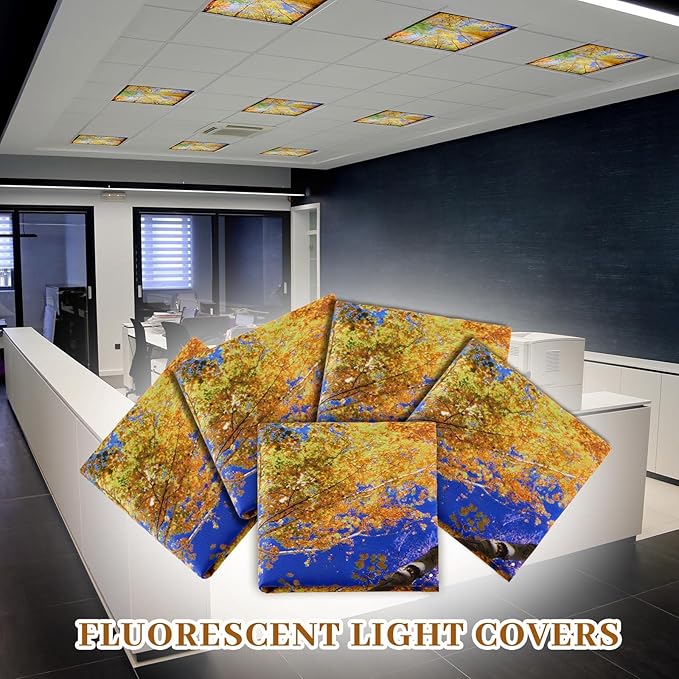 Patelai 8 Pack Fluorescent Light Covers for Classroom Ceiling 4 x 2 Feet Magnetic Light Covers Filter for Office School Drop Ceiling Supplies(Fall Trees Style)