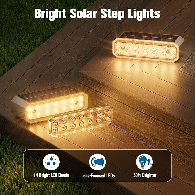 NIORSUN Solar Step Lights, 24 Pack Outdoor Horizontal Lights for Steps, Deck, Stairs, Dock & Pathway - Bright 3000K Warm White, Auto On/Off, IP67 Waterproof