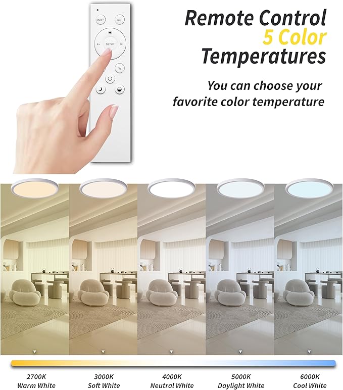 2Pack 16 Inch Remote Control Dimmable LED Flush Mount Ceiling Light Panel,32W 3840LM,2700K-6000K Adjustable Color,Ultra Thin Round Ceiling Light Fixture for Hallway Kitchen Bedroom Home Office (White)