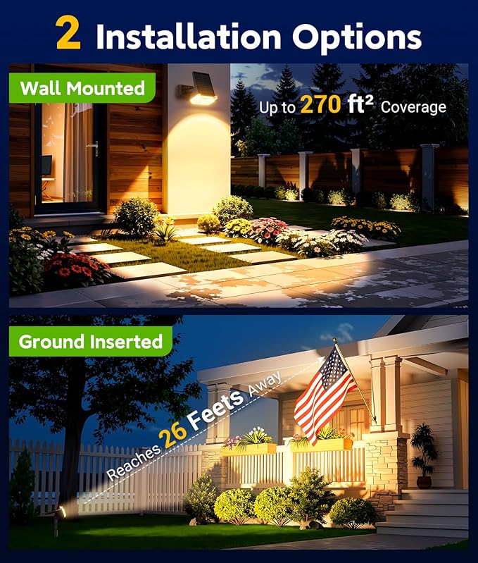LETMY Solar Lights Outdoor Waterproof IP65, 4 Pack Solar Spot Lights Outdoor with 14 Big LEDs, 2-in-1 Wall Lights & 2 Modes Solar Landscape Spotlights for Pathway Yard Decor Garden Gifts (Warm White)