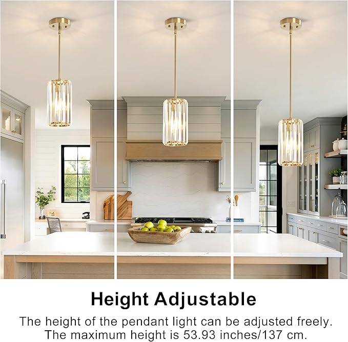 3-Pack Brass Gold Pendant Light Fixtures, Crystal Kitchen Pendant Lighting Over Island,Mini Modern Pendant Lights for Kitchen Island, Dining Room, Hallway, Foyer, Entryways
