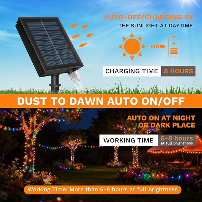 LED Outdoor Solar String Lights, 38FT 100 RGB LEDs, Solar Christmas Lights IP65, Supports APP/Music/8 Modes, Solar Outdoor String Lights for Patios, Gardens, Trees, Easter Decorations