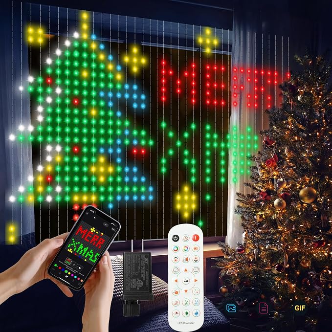 Smart American Flag Curtain Lights 400 LED, 6.6 x 6.6 FT Color Changing Fairy String Lights with APP & Remote, DIY Music Sync Waterproof Patriotic Decor for Yard Patio 4th of July Christmas