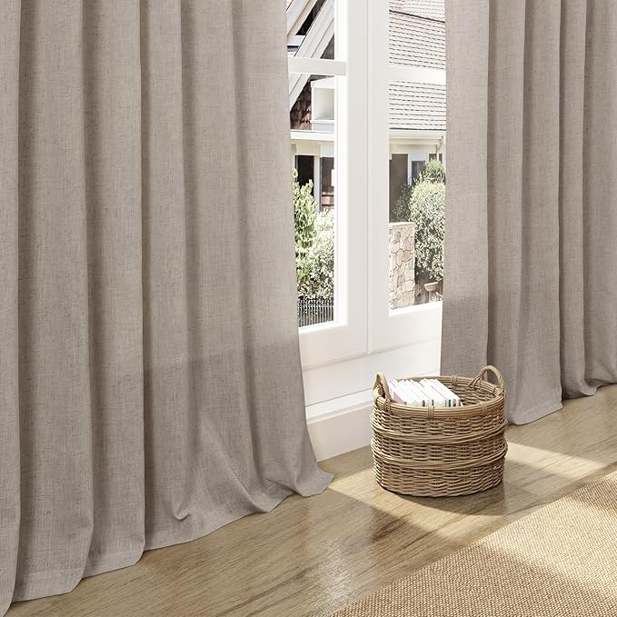 Ecru Linen Curtains for Living Room 105 Inches Long Light Filtering Semi Sheer Curtain Back Tab Rustic Farmhouse Decor Burlap Elegant Soft Luxury Boho Drapes for Bedroom Dinner Room 52x105, 2 Panels