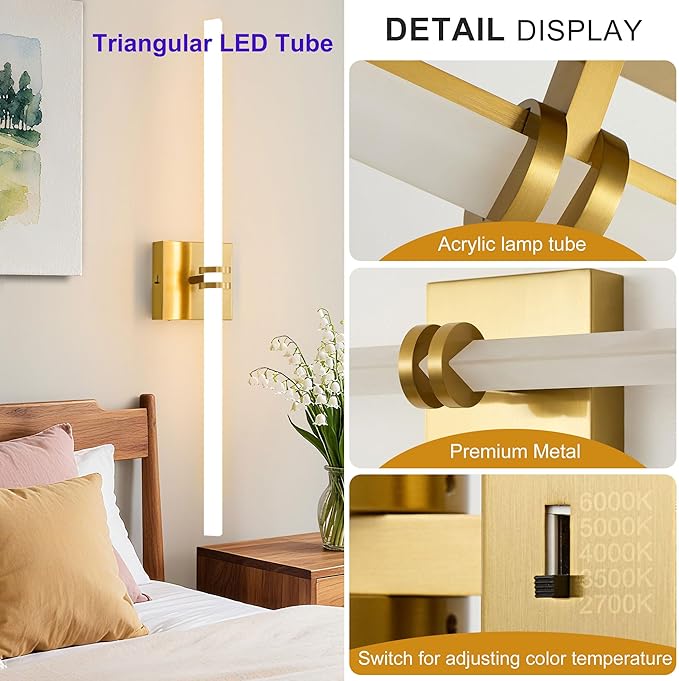 Bathroom Light Fixtures,Gold 28W LED 360° Full Lighting Modern Wall Sconce Vanity Light with 5-Color Dimmable 3000K-6000K, 29.92inch Vanity Lighting for Bath, Powder Room, Bedroom, Hallway