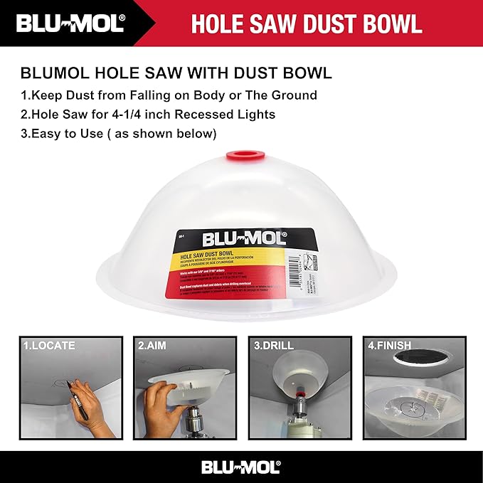 Disston 4 1/4” Bi-Metal Recessed Light kit with Blu-MOL Flexible Dust Bowl. Used to Place Recessed Light and new LED Recessed Lights