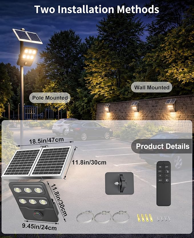 JAYNLT JX-10000W Solar Flood Lights Outdoor, 3000K/4000K/6500K Commercial Parking Lot Lights Dusk to Dawn,Motion Sensor Solar Powered Security Spot Lights, IP67 Waterproof, for Yard, Street, Garage