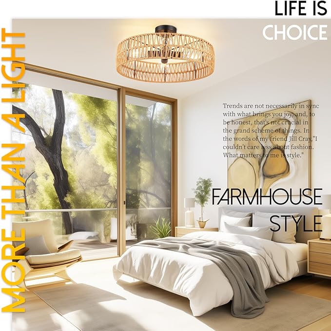 Hamilyeah 20 inch Boho Flush Mount Ceiling Light Fixture, Rattan Ceiling Light Fixture with 4 Light,Woven Light Fixtures Ceiling Mount for Living Room, Bedroom, Kitchen