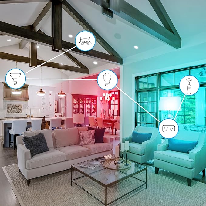 Feit Electric 4" Smart LED Canless Recessed Downlight, 50W EQ, Dimmable, WiFi Enabled, Compatible with Alexa and Google Home Asst, Color Changing, 90 CRI, 540 Lumens, 4 Pack, LEDR4XT/RGBW/CA/AG/4