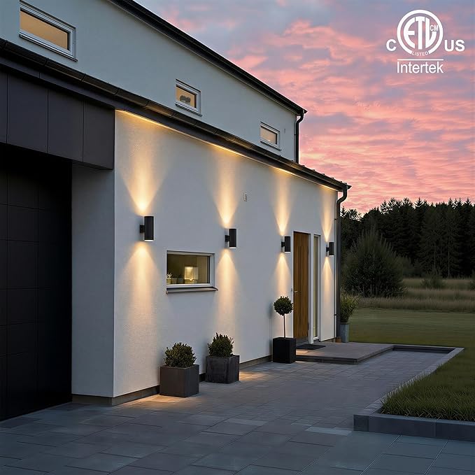 mirrea 14" Modern Outdoor Porch Light Patio Light in 2 Lights with Aluminum Cylinder and Tempered Glass Cover Waterproof Wall Sconce 4 Pack (Matte Black)