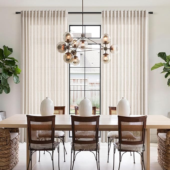 Nanspring Beige Linen Back Tab Curtains for Bedroom 64 Inch Length 2 Panels Set Neutral Modern Farmhouse Window Drapes Semi Sheer Light Filtering Rod Pocket Curtain for Living Room Home Decor W52xL64