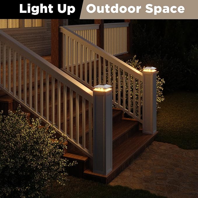Solar Post Cap Lights Outdoor 12pack, White Waterproof Solar Powered Deck Fence Post Lights Fit 4x4 Wood/Vinyl Posts, Bright Warm White Solar Post Lights Decorate Deck, Patio, Porch, Fence