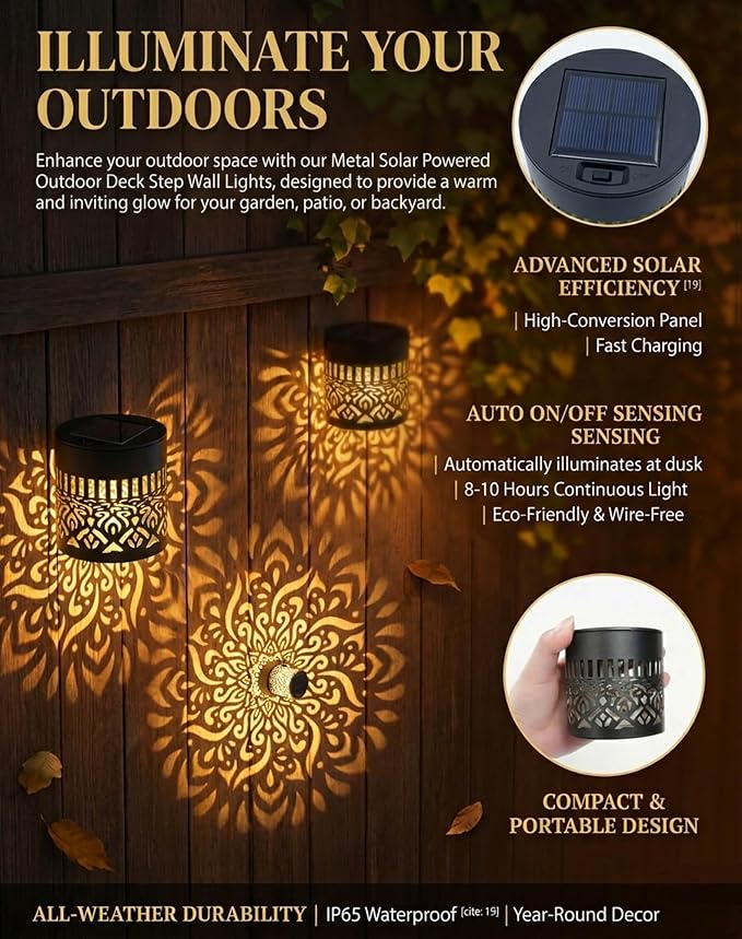 Decorative Solar Mandala Lights, 2027 New Solar Mandala Lights Outdoor, Waterproof Metal Solar Fence Lights, Warm White LED Shadow Projector, Solar Powered Garden Decor for Patio, Porch, Wall (1set)