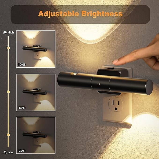 JandCase LED Night Light with 180° Rotatable Plug, Modern Night Lights Plug into Wall, 0-100LM Dimmable Night Light with Dusk-to-Dawn Sensor, for Bathroom Hallway Bedroom Stairway, 1 Pack