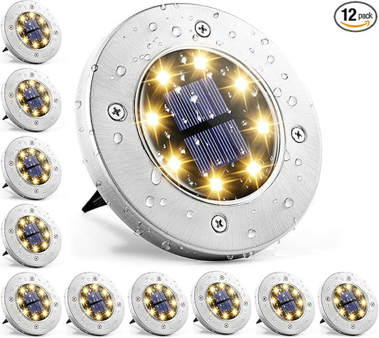 GIGALUMI Solar In-Ground Fence Lights - No-Drill Fence Lighting Solution, Waterproof Perimeter Lights Compatible with Wood, Metal & Concrete Fences (12 Pack Warm White)