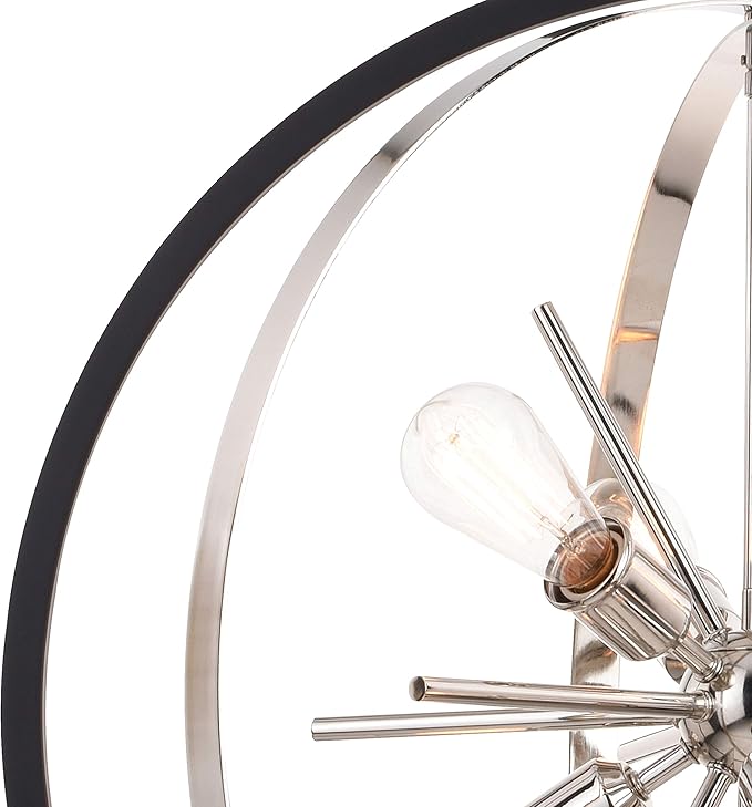 VAXCEL Estelle 26.75-in Polished Nickel and Black Mid Century Modern 6 Light Globe Sputnik Hanging Ceiling Pendant Chandelier