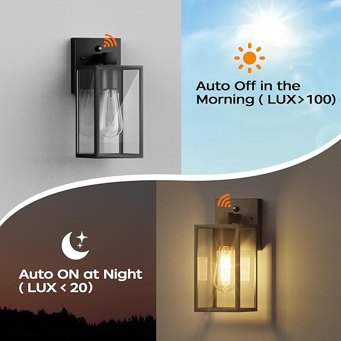 WIHTU Outdoor Porch Lights Fixtures Wall Mount, Dusk to Dawn Outdoor Lighting Fixtures for House, Sensor Exterior Wall Lights, Waterproof Sconce Outside Lamp, Anti Rust Wall Lantern for Garage