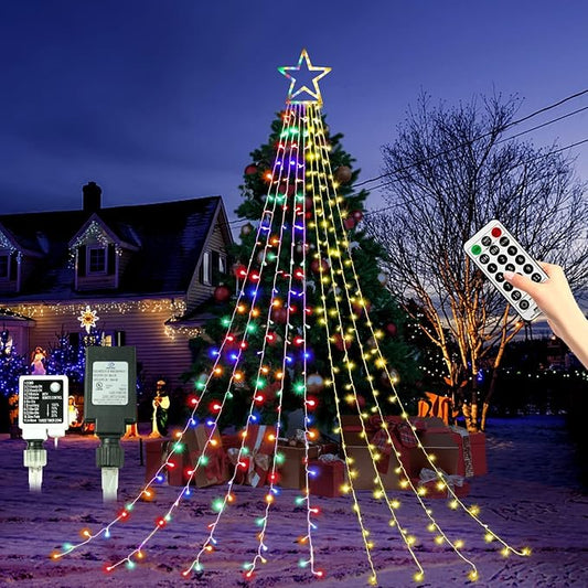 Christmas String Lights 317 LED Star Waterfall Twinkle Fairy Lights Color Changing for Christmas Decorations Party Wedding Indoor Outdoor Decorative Lights
