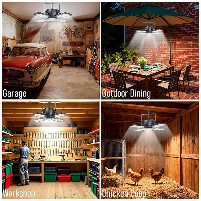 Latband Solar Shed Light Outdoor Indoor Upgrade 1200LM 174LED 4 and 1 Heads Motion Sensor Pendant Light, Solar Lights with 5 Lighting Modes Remote Control IP65 Waterproof for Barn Patio Gazebo Shop