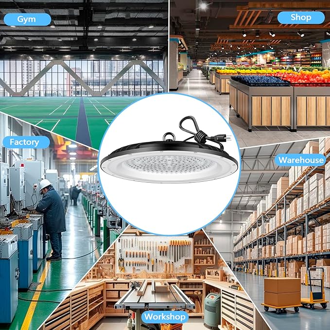 2 Pack UFO LED High Bay Light 150W, High Bay LED Shop Lights,21000 LM 6500K High Bay LED Lights Commercial Lighting Fixture for Warehouse Workshop Barn Factory, IP65 Waterproof,Power Cord Included