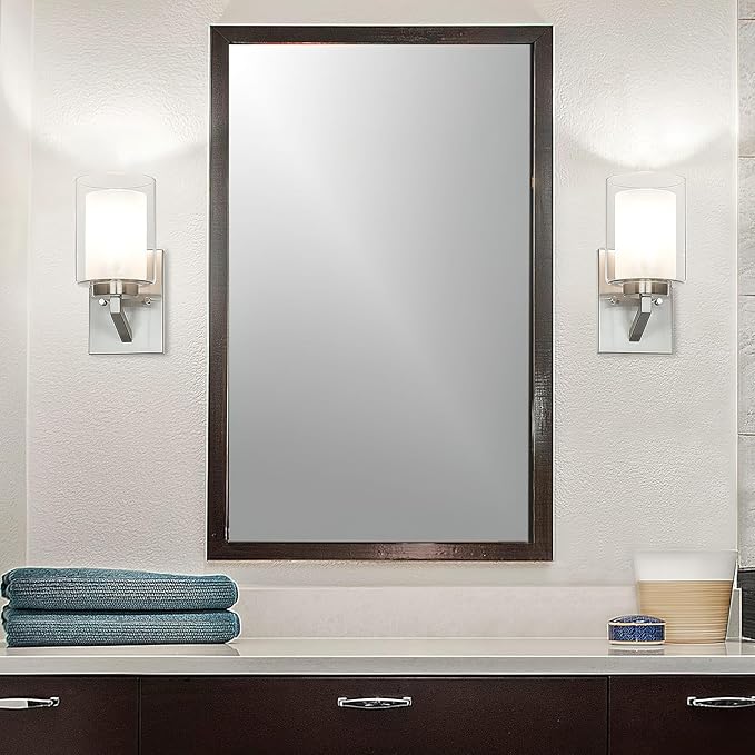 XiNBEi Lighting Brushed Nickel Wall Sconce, Bathroom Sconces Wall Lighting Modern 1 Light Indoor Dual Glass Wall Sconce Light for Vanity & Hallway XB-W1294-1-BN