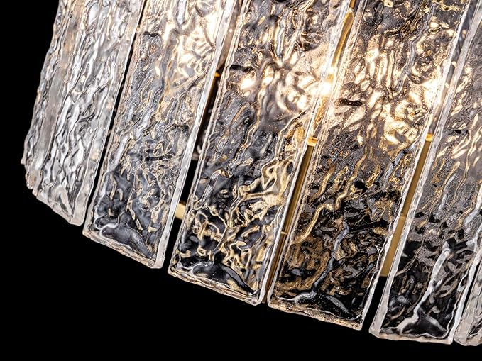 3-Light Modern Ceiling Light for Living Room, Bedroom, Foyer, Kitchen, Close to Ceiling Semi-Flushmount Light Fixture, D12.6 x H14.6, Handmade Glass Shade & Gold Finish Frame