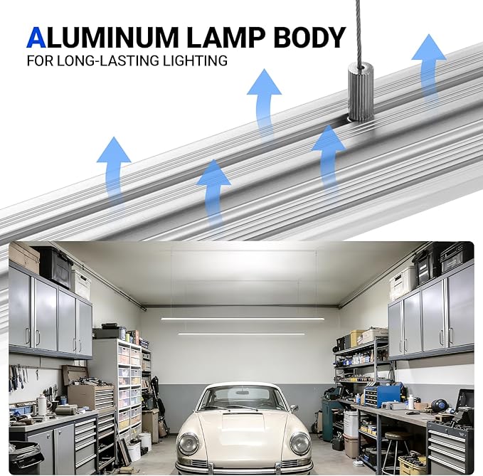 Barrina 8FT LED Shop Light, 140W 17000LM 5000K, U-Shaped 3 Rows LED Garage Lights, Linkable, Hanging & Flush Mount, 8 Foot Commercial LED Shop Lights for Garage, Workshop, Kitchen, 6 Packs, Silver