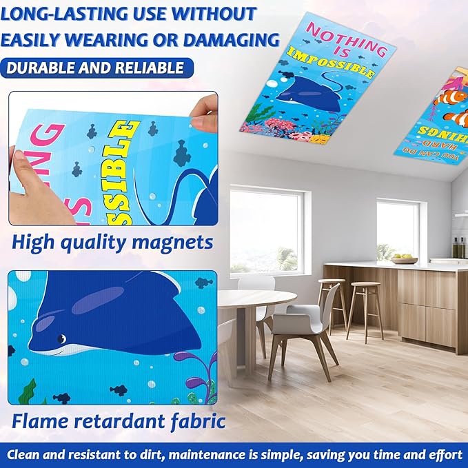 8 Pcs Fluorescent Light Covers with 80 Magnets Decorative for Classroom Ceiling Lights 4 x 2 Feet Magnetic Light Cover Filter Easy Install for Office Hospital Home Ceiling Supplies (Positive Ocean)