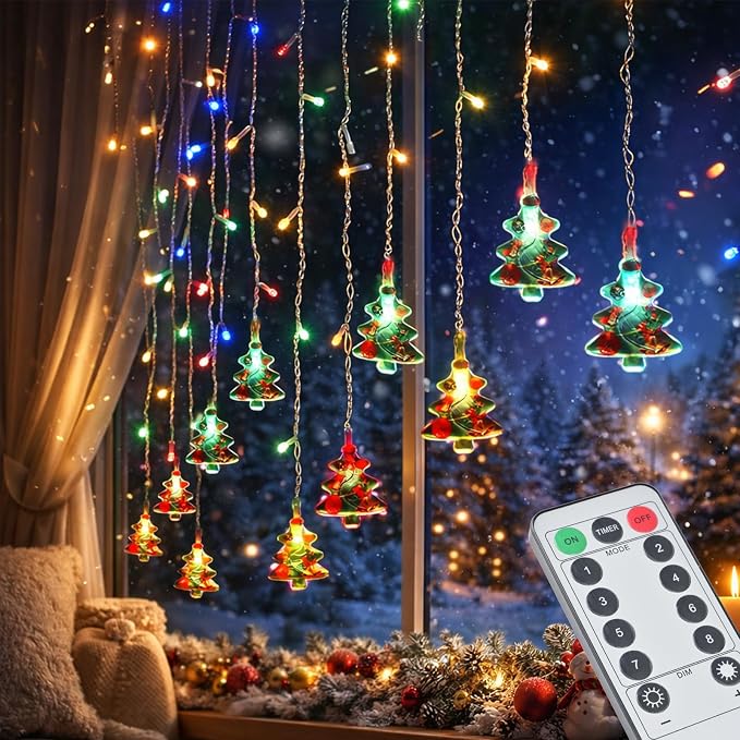 Curtain String Light Christmas Decoration Icicle Lights 8 Modes dimmable,108 LEDs 4M Christmas and Halloween String Lights for Home,Office,Party,bar,Holiday,Party (Multicolor)