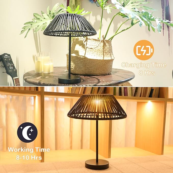 Solar Table Lamp Outdoor Solar Table Lamps Rattan Waterproof LED Lights Outdoor Lamps for Patio Garden Yard Bedroom Living Room Tabletop Outside
