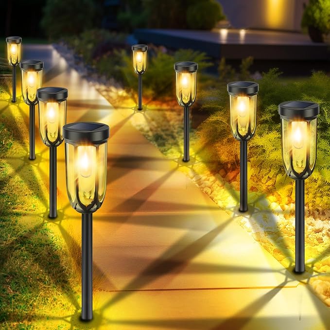 UMYBJRNDSA-Solar Lights Outdoor 8 Pack, Solar Pathway Lights, Solar Lights Outdoor Waterproof IP65, Bright Auto On/Off Garden Lights, Solar Landscape Lights for Driveway Walkway Lawn Yard (Warm White)