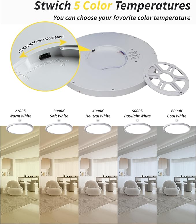 4Pack 12 Inch Dimmable LED Flush Mount Ceiling Light Panel,24W 2520LM,3000K-6000K Adjustable Color,Ultra Thin Round White Ceiling Light Fixture for Hallway Kitchen Bedroom Home Office