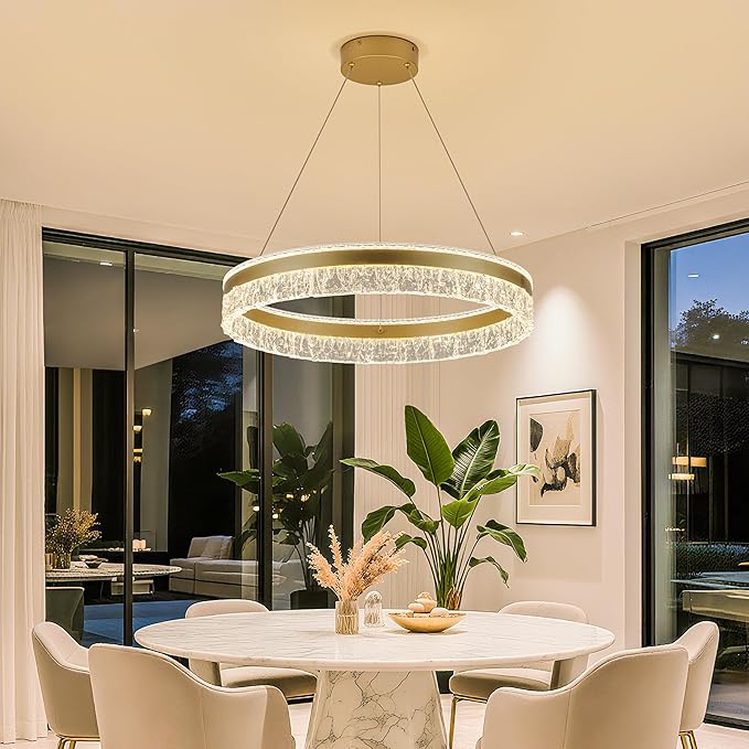 MADEM Modern Gold Led Pendant Light,36W Dimmable LED Chandelier Lighting Fixture, 1 Ring Circular Hanging Led Pendant Lighting for Living Room Dining Room Kitchen Island Foyer Office