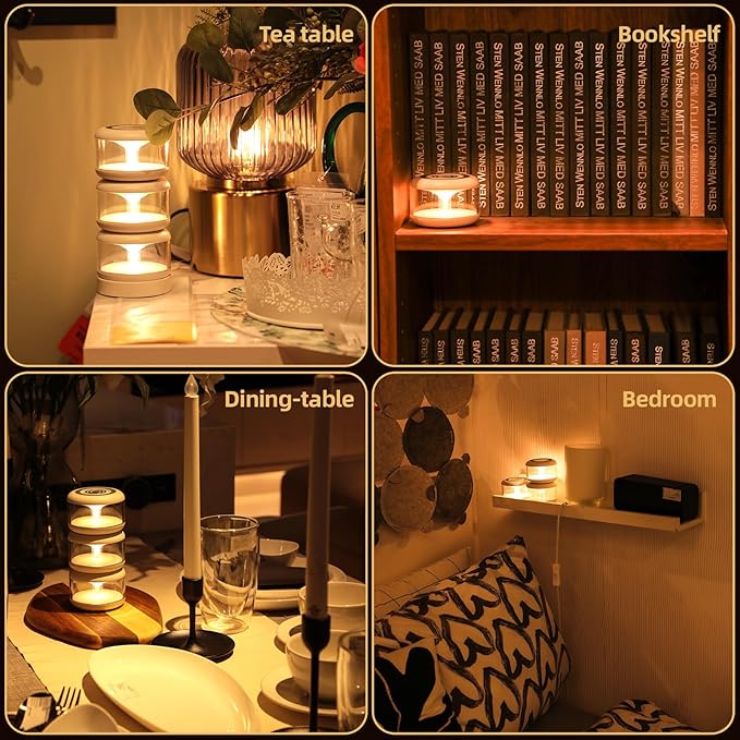 oneleaf Atmosphere Light Portable LED Night Light, Candle lamp, Three Lights with a Charging Base, Touch Switch Cordless Rechargeable Washroom,Stair,Bedroom,Camping