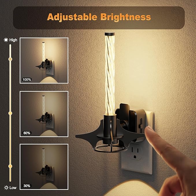 JandCase LED Night Light Plug into Wall, Dusk to Dawn Sensor, Dimmable 0-100LM Adjustable Brightness, 3000K Soft White Night Light for Bedroom, Bathroom, Stairway, Hallway, 1 Pack