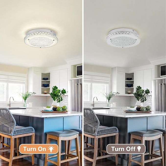 Crystal Ceiling Light 3000/4000/5000K Crystal Ceiling Mounted Light Dimmble LED Chandelier for Hallway Dinning Room Bathroom Bedroom Hallway Entrance 14''