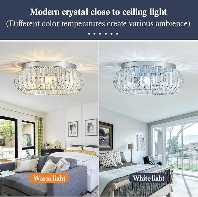 YYJLX 3 Light Flush Mount Ceiling Light Fixtures Modern Crystal Chandelier Chrome Chandelier for Hallway Bedroom Bathroom Foyer Entryway Laundry Room Kitchen.