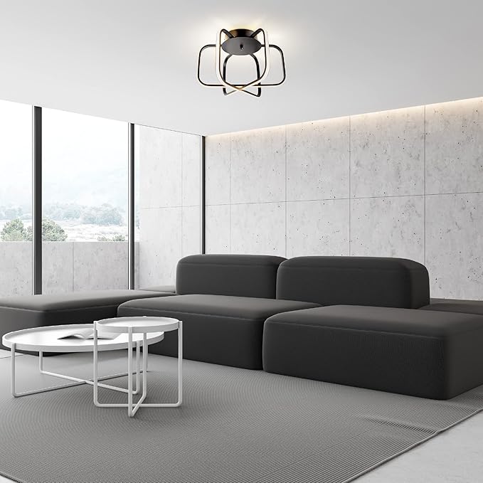 Ultralux 15 inch Modern Matte Black Atom Ceiling Light Fixtures, Bright and TRIAC Dimmable, 2050 Lumens 3000K, Integrated LED Light Fixture for Living Room or Kitchen LED Flush Mount Ceiling Light