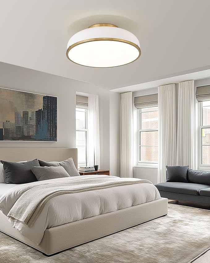 kudos Ceiling Light, 16-inch LED Flush Mount Ceiling Light, White and Gold Finish, 30W/1900lm Light Fixtures Ceiling Mount for Bedroom,Hallway, 3000K/3700K/4500K/5100K/6000K Adjustbale, KDCL15-WT-L