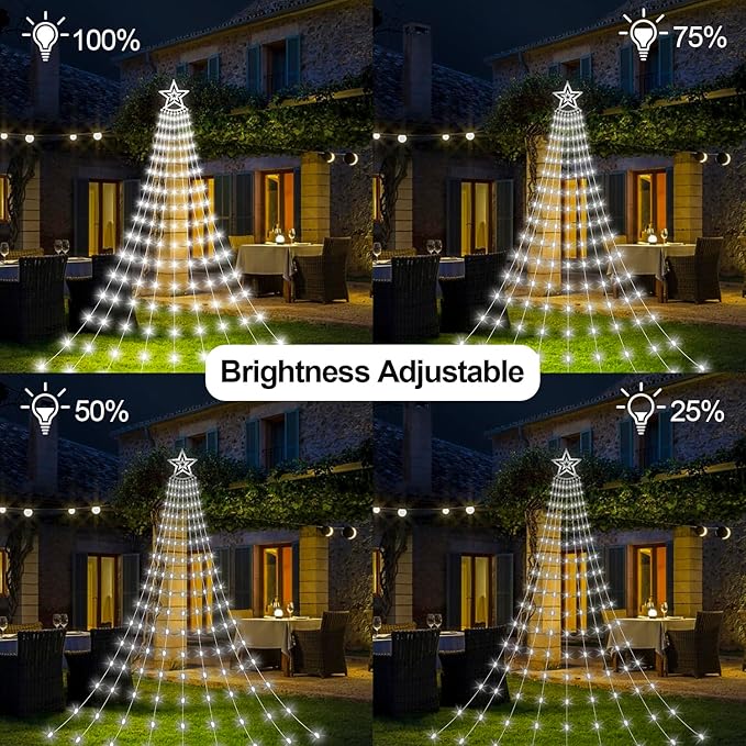 Christmas Decorations Star Lights Outdoor, 11.48ft 350 LED Waterfall Tree Lights with 8 Modes Timer Remote Plug in Christmas Lights for Indoor Yard Patio Home Holiday Party Decor, Pure White