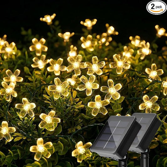 ITICdecor 2 Pack 50 LED Solar String Lights Outdoor Waterproof Flower Solar Lights for Garden Yard Fence Patio Christmas Tree Wedding Party Decor(Warm White)