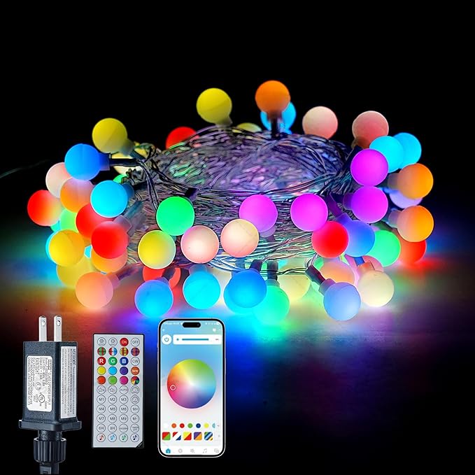 LiuZpatial Smart Globe Christmas Lights Indoor, 33 FT 100 LED Globe Fairy Lights Plug in, App & Remote Control, Timer Music Sync, Christmas Globe String Lights for Bedroom