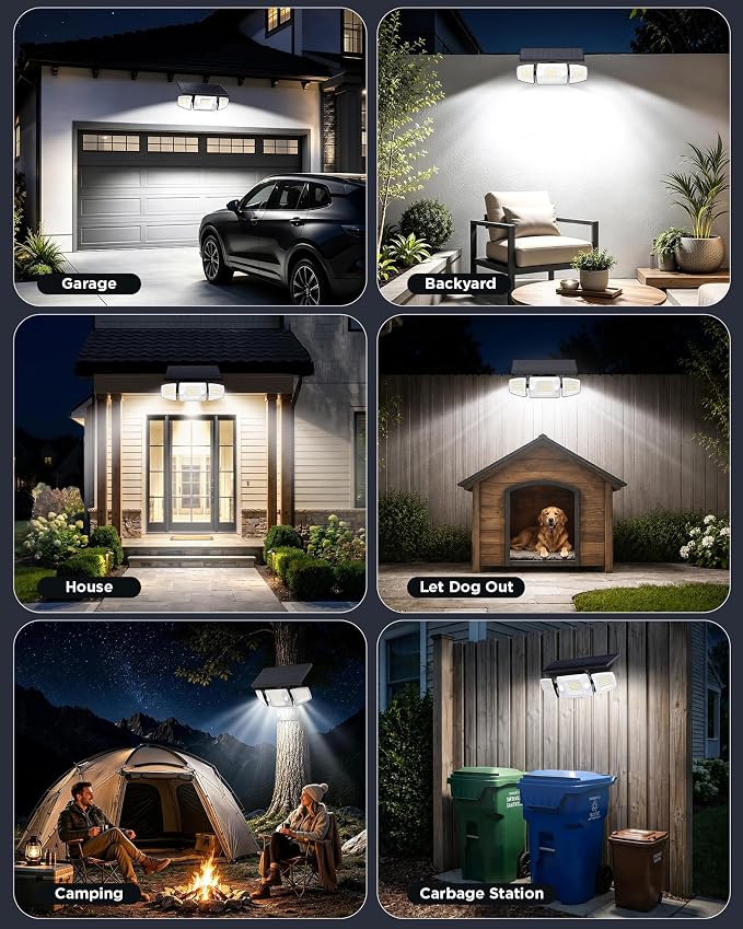 Deepn Solar Outdoor Lights, IP67 Waterproof Solar Flood Lights Outdoor with Dual Motion Sensors, 3 Modes Security Solar Lights Outdoor with Remote, 270° Wide Angle 3 Heads Flood Area Light for Garage