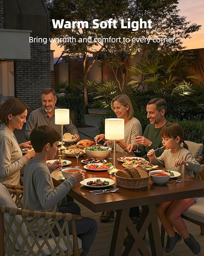 Cordless Table Lamp, 8000mAh, Dimmable, Ambient Light, 2700K, Touch Control, Portable, LED, Wireless, Rechargeable, Battery Operated, Desk Lamp, Kitchen Lamp, Fabric Shade, for Dining Room, Bedroom