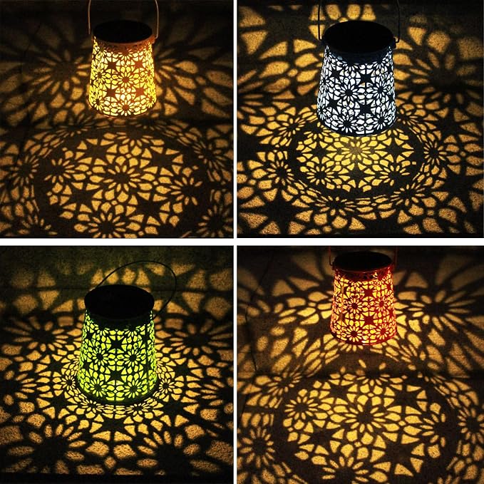 4pack Solar Lanterns Outdoor Waterproof Hanging Lights Gifts for Women Metal Small Decorative LED Lanterns for Yard, Patio, Lawn, Tabletop, Pathway, Landscape, Garden Decor